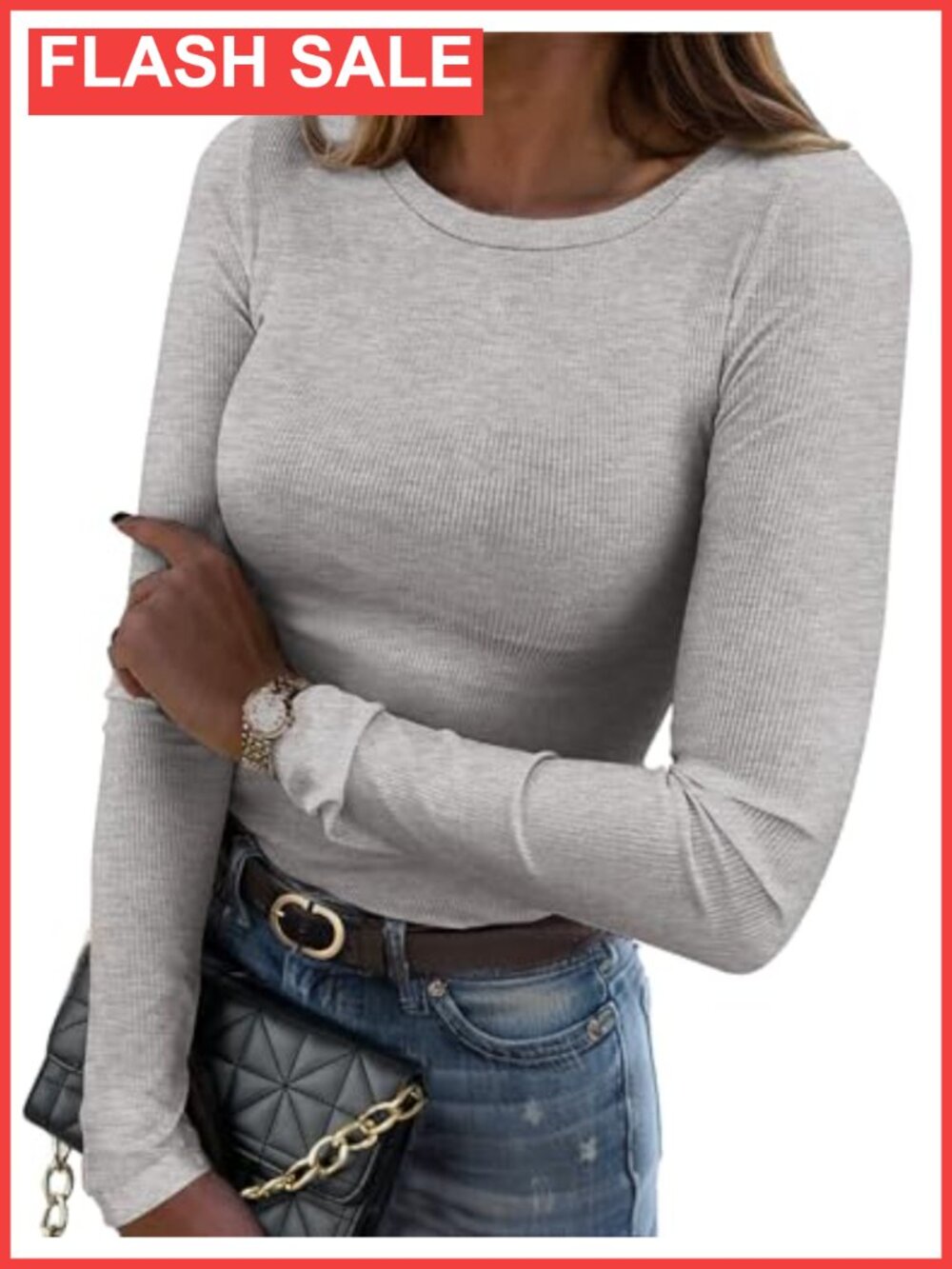 Zeagoo Long Sleeve Ribbed Slim Fit Crewneck Basic Tee Top